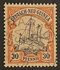 Travelstamps: GERMANY NEW GUINEA STAMPS Kaiser’s Yacht 30pf Used UnWmk Signed