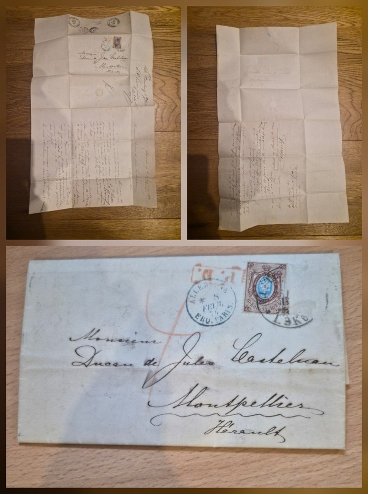 1874 postal history letter cover Letter sheet to montpellier france.contraband