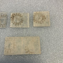 7 USED Antique Authentic Bavaria Bayern Stamps Blue 3 Kreuzer Numeral; 1850-1862
