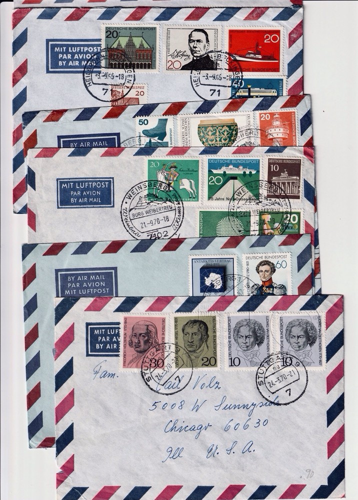 (6)1960-80’s GERMANY DIFFERENT AIR MAIL EVENT COVERS USED TO USA