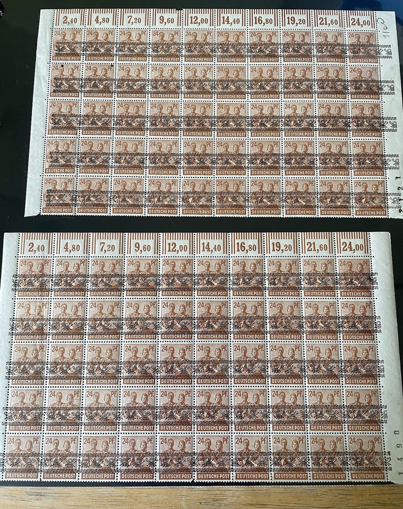 1948 Lot Of 2 X 50 Blocks Stamp Germany Allied Occupation Overprint. 24pf. MNH