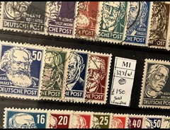 German DDR 1952 Mi 327-341 used 1952 MNH MH & used 4 cards