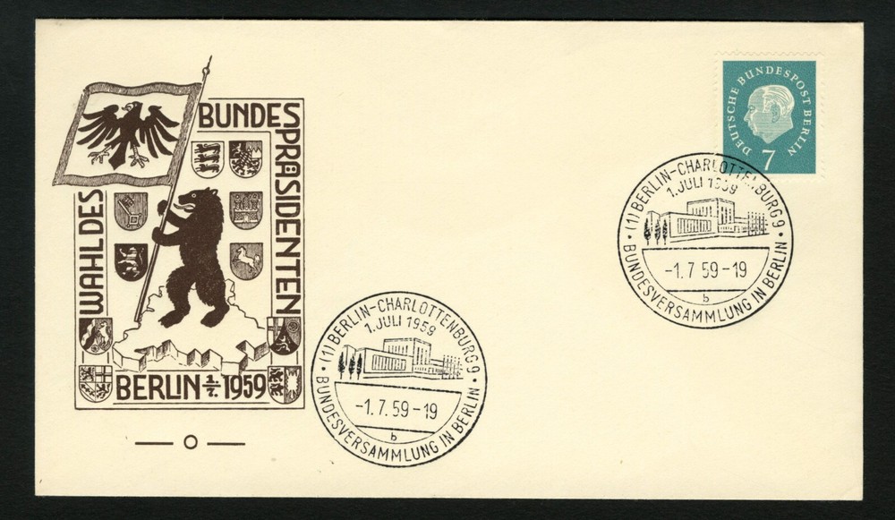 Germany Postal History Cover 1959 SG unlisted Heuss / First President Cachet
