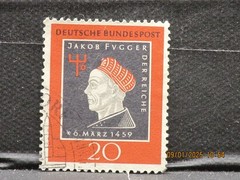 The listing:(1)1959-Banker Jakob Fugger 500th Ann. 20Pf German Post Stamp-LH-FUG