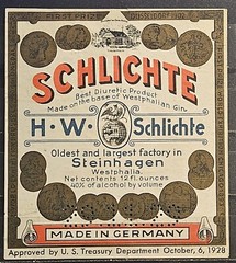 Germany Schlichte 1928 Gin Label, Original perfin 29-11-29 (AA1)