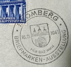 1941 Bromberg Stamp Exhibition WHW Souvenir Card Berlin Brandenburger Tor Cancel