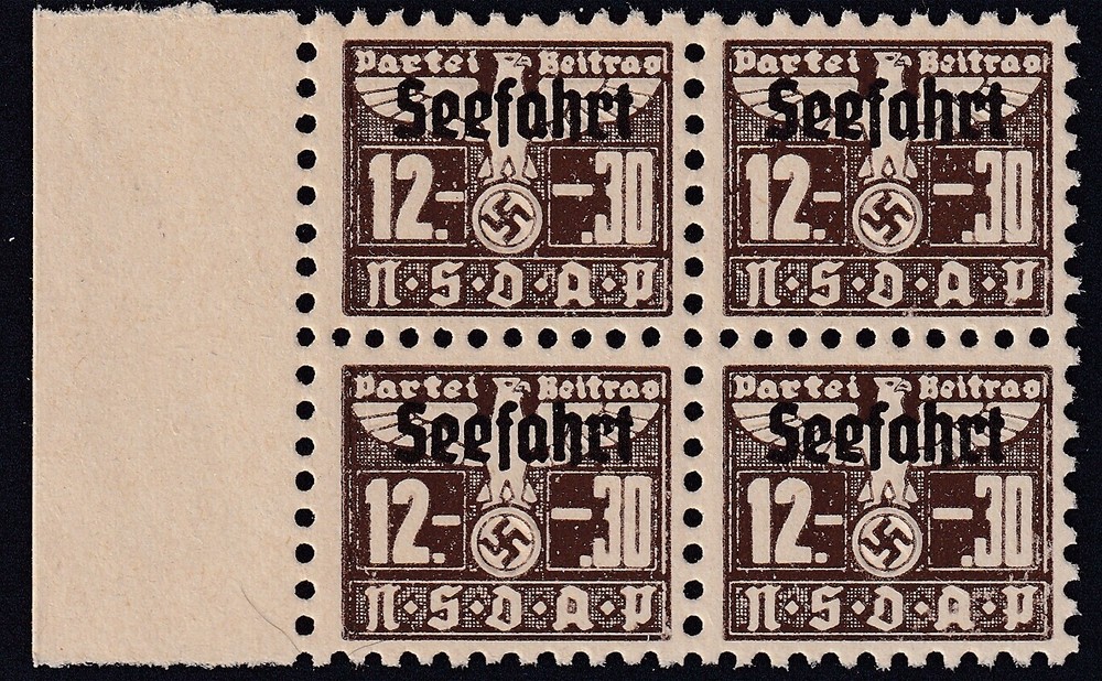 Block Stamp Germany Revenue Seefahrt WWII 1939 3rd Reich Party Due 12.30 CL MNG