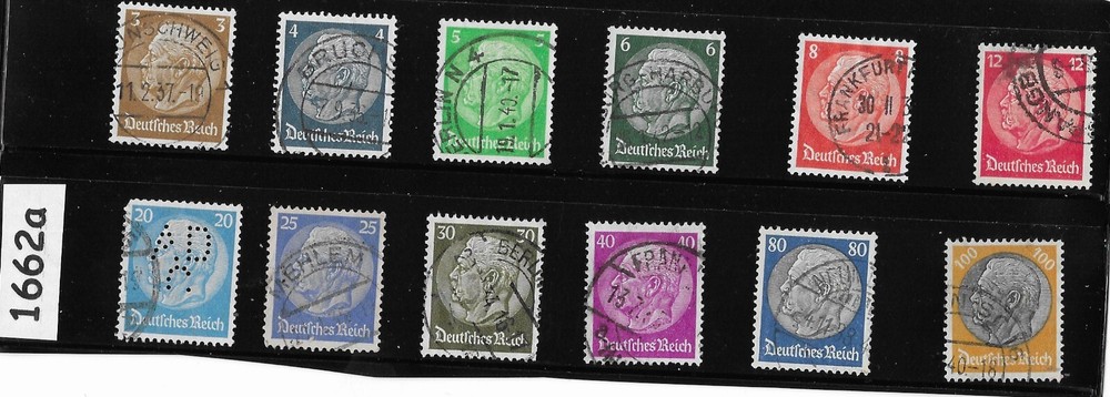 Stamps POSTMARKS Third Reich Germany President Hindenburg 1932-1936 #1662a