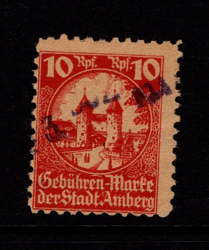 Germany 1930s 10 Rpf Carmine Amberg Local Revenue Used – S56432