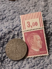 1940 German 10 Pfenning ~ km#101 , WW2 Germany ~ + 6pf. Stamp, Has Flaws