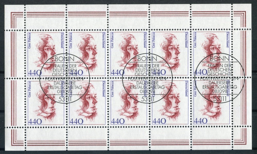 10 x Stamped Miniature Sheet No. 2014 Frauen 440 Pf. KB ESST Bonn 1997 BRD