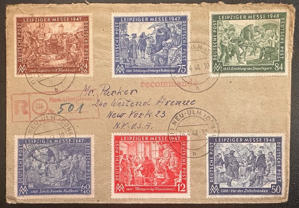 Germany #580-3, #B296-7 on New-Ulm Reg Cover to US 4/26/1948, Allied zone *d2
