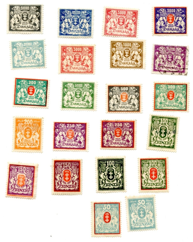 Danzig High Mark Stamp Lot 50–500000 Mark Mostly MNG 1 Used