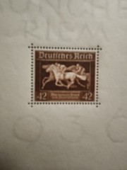 1936 Germany Braunes Band Horse Racing Stamp Scott B90 Michel Bl 4
