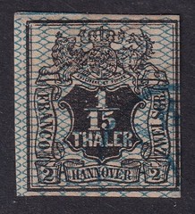 HANOVER 1856 Arms 1/15th Black and Blue SG 16 Used (CV £120)
