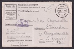 GERMANY 1943, Postcard prisoners of war to Stockholm Sweden, POW, WWII