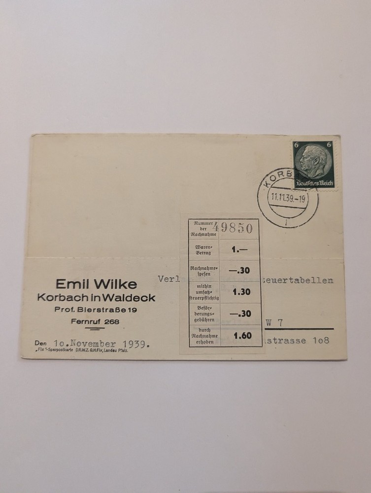 Germany Third Reich Scott #458 Hindenburg Stamp Postmarked Document