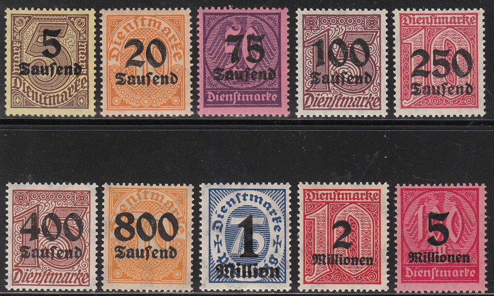 Stamp Germany Official Mi 089-98 Sc O29-32,4-9 1923 Dienst Deutsches Reich MH