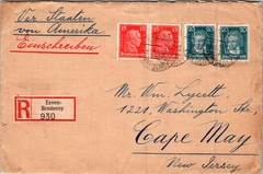 GERMANY 1927 POSTAL REG COVER PRINT ERROR 20PF ISSUE ADDR USA POSTMARK ESSEN