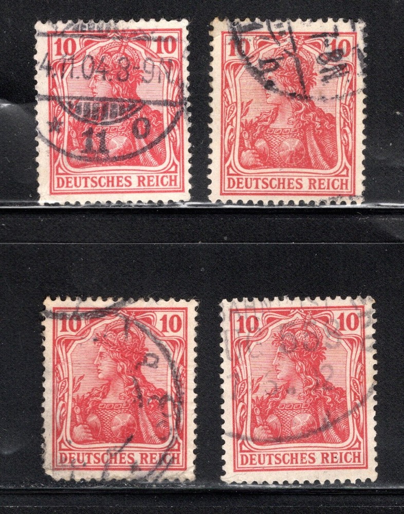 Germany Stamp Scott #68, 10p, Germania 1902, Carmine, Lot of 4, Used, SCV$4.00