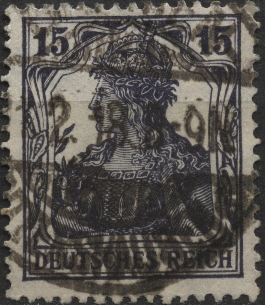 Germany 1917 #100 15pf dark violet Germania Deutsches Reich – watermark, used