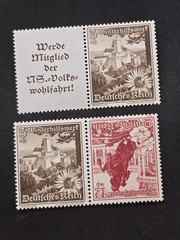 1938 WWII Nazi German Third Reich NSDAP WHW Winter Help Flowers Stamps Tenants