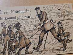 WWI Imperial German Soldiers Military Feldpost Humor Postcard Early War 1914