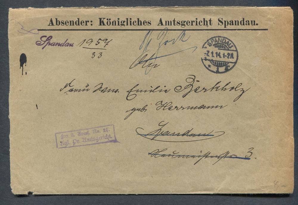 German Reich : Large court cover from 1914 – Spandau