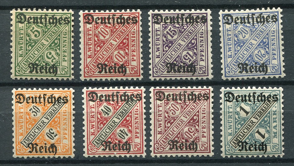 GERMANY REICH 1920 SCARCE OFFICIALS WURTTEMBERG SCOTT O176-O183 PERFECT MNH
