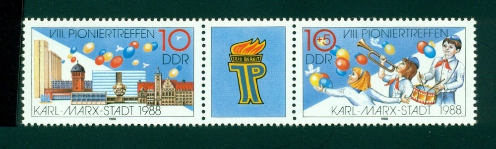 Germany DDR Scott #2689a MNH PAIR w/LABEL Young Pioneers Congress $$