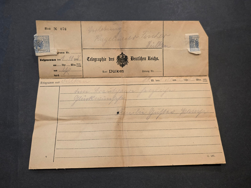 WW1 WWI Imperial German Telegraph Telegram Deutschen Reich Germany 1918