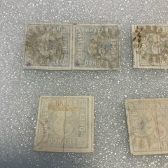 7 USED Antique Authentic Bavaria Bayern Stamps Blue 3 Kreuzer Numeral; 1850-1862