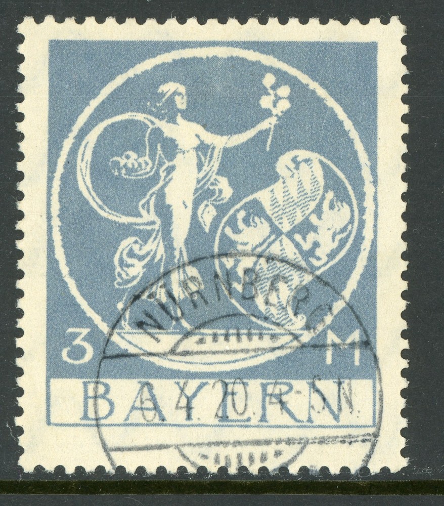 Germany States 1920 Bavaria 3 Mark Pale Blue Scott #251 VFU F460