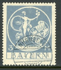 Germany States 1920 Bavaria 3 Mark Pale Blue Scott #251 VFU F460
