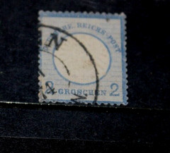 GERMANY 1872 2g BLUE EMBOSSED ARMS TYPE ISSUE.NO.1 F/USED