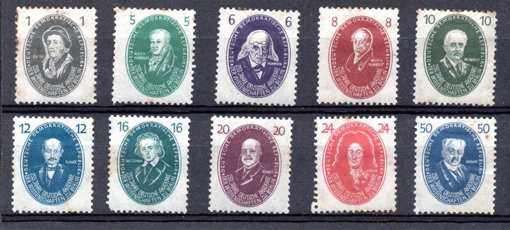 1950 East Germany Science Acad Anniv SG E20 – 29 mint. *FAULTS* see description
