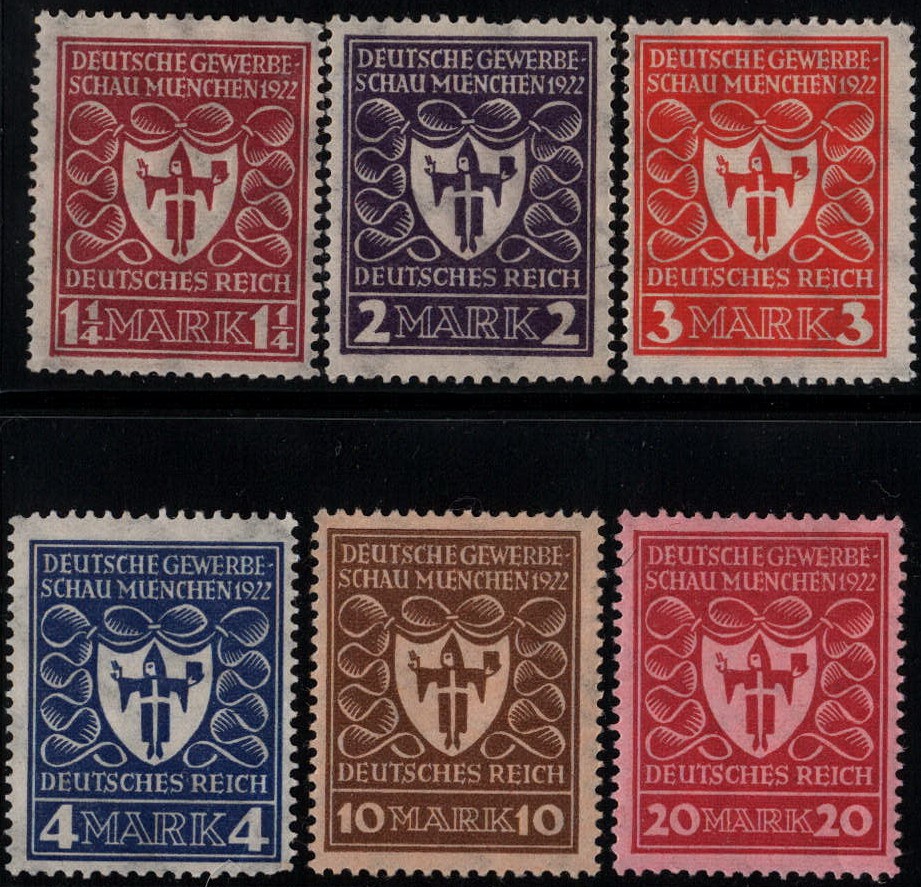 Stamp Germany Reich Mi 199-204 Sc 212-5 1922 Expo Munich Coat of Arms MNH