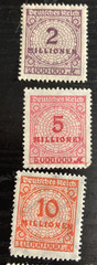 Germany 1923 Hyperinflation Stamps – Lot of 11, High Denomination Millionen