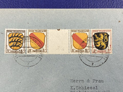 1947 GERMANY FRENCH ZONE GUTTER PAIR BATERSBRONN TO REICHENBACH