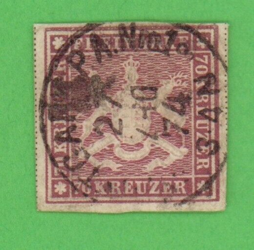 Germany, Wurttemberg. Scott #53, 70kr. 1 stamp 1873, MNG. CANCELED ST11