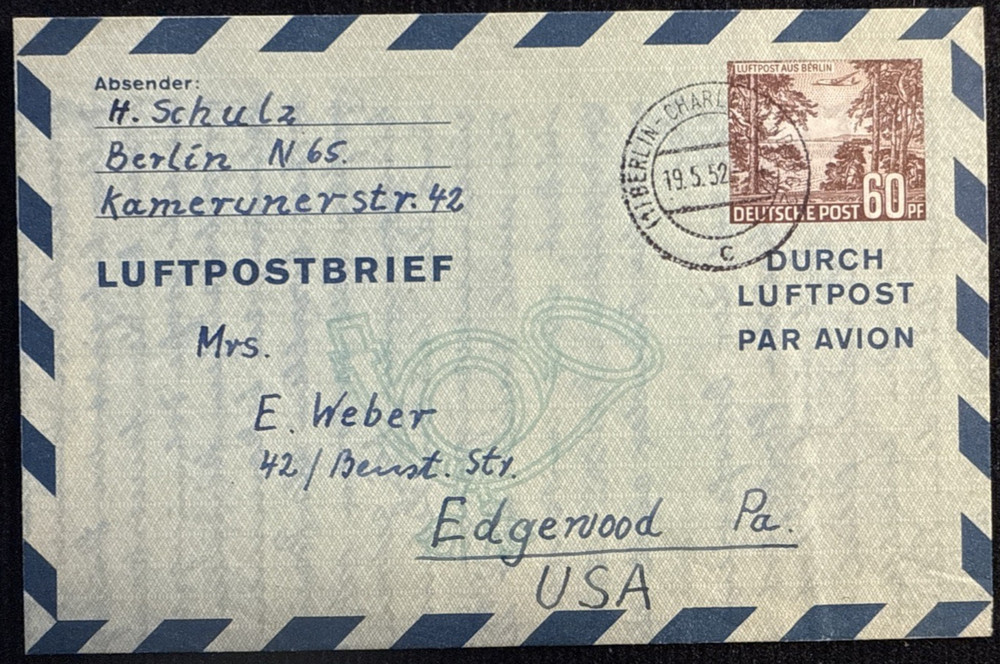 1952 Germany 60pf Deutsche Post AirPost Letter Sent Internationally