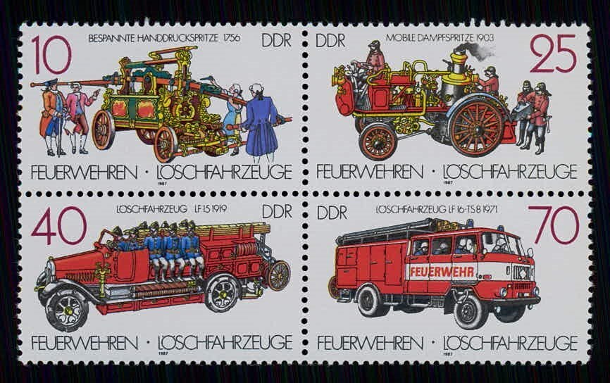GERMANY GDR 1987 FIRE FIGHTERS HISTORICAL CARS MNH xc22