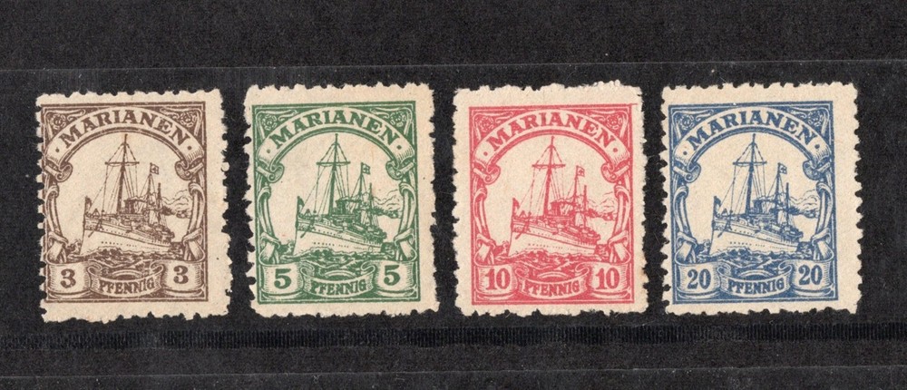 MARIANAS ISLANDS KAISER’S YACHT # 17-20 FOURNIER STAMP FORGERIES