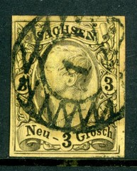 Germany States 1855 Saxony Sachsen 3 ngr Black/Yellow Scott #12 VFU L30