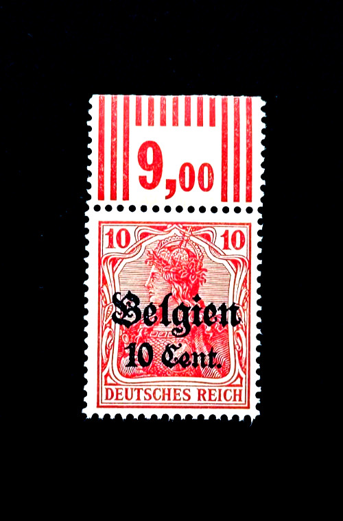 BELGIUM Stamp – 1917 German WWI Occupation w/ Tab Overprint r54