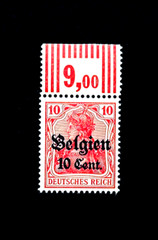 BELGIUM Stamp – 1917 German WWI Occupation w/ Tab Overprint r54
