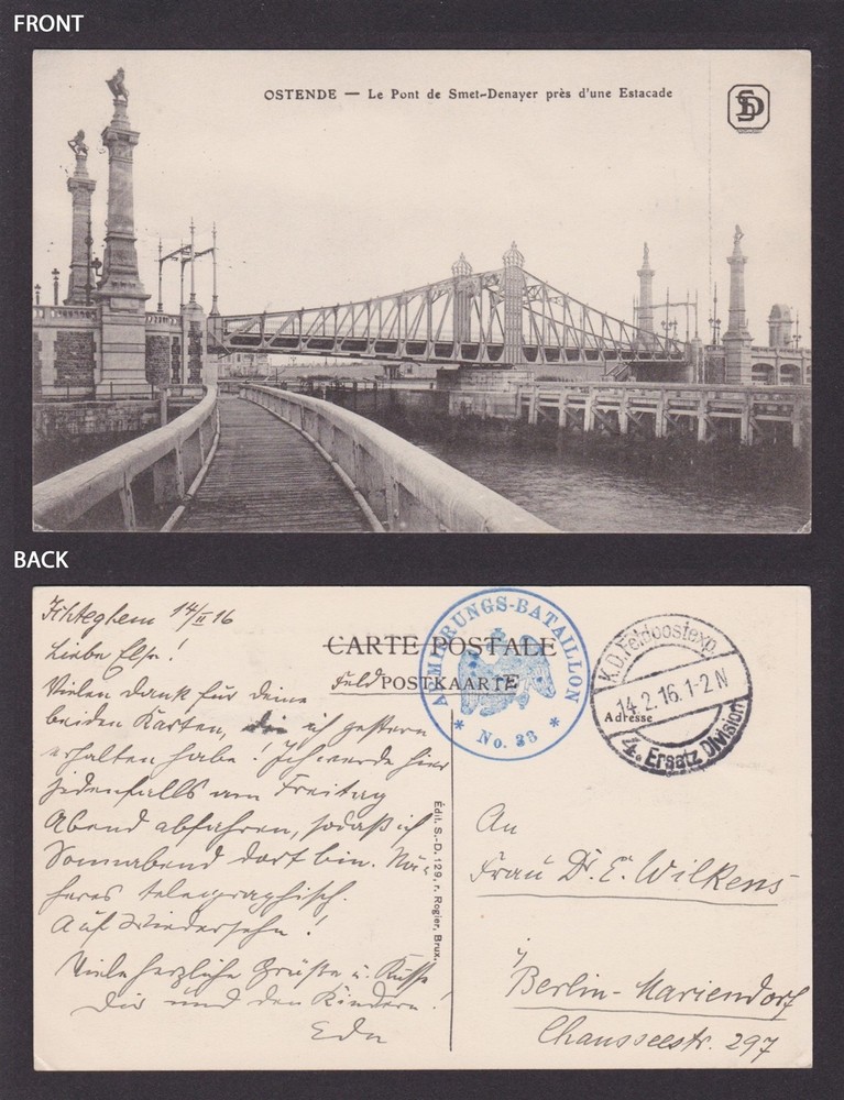 GERMANY 1916, Fieldpost card, Ostend Belgium, WWI