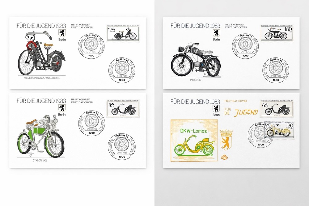 Berlin Für die Jugend 1983 Motorcycle Bicycle FDC Covers Set
