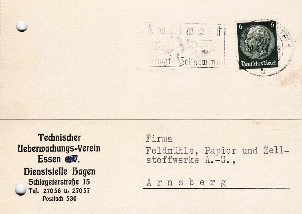 1940 WWII German Postcard TÜV Steam Locomotive Boiler Pressure Test Feldmühle