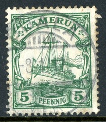 Germany 1900 Cameroon Kamerun 5pf Green Yacht Scott #8 VFU Y20